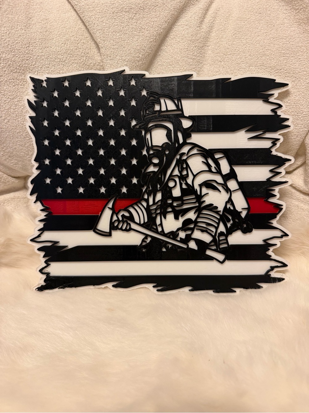 Black and White Firefighter Thin Red Line Wall Decor